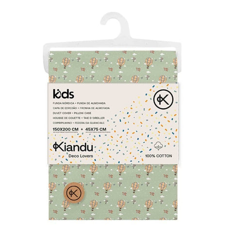 Funda De Edredón Kids 150x200/Almohada 45x75+15cm 100% Algodón Travel Menta / Beige