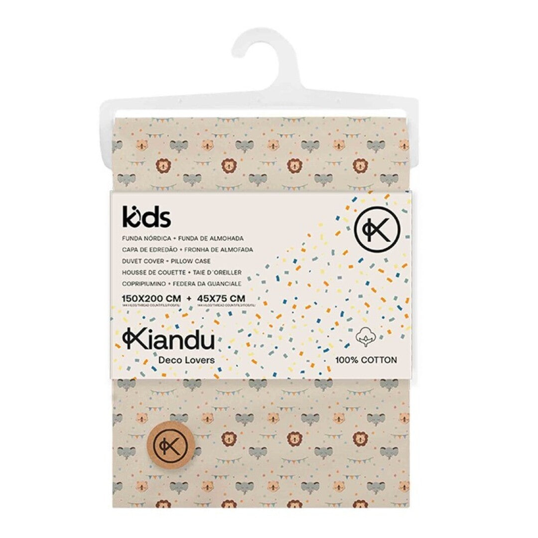 Funda De Edredón Kids 150x200cm/Almohada 45x75+15cm 100% Algodón Jungle Beige / Azul